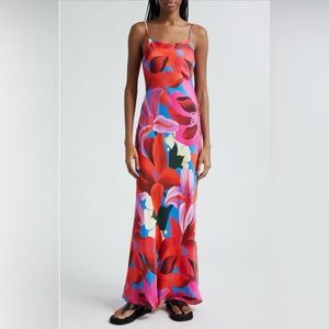 Farm Rio Floral Satin Maxi Dress